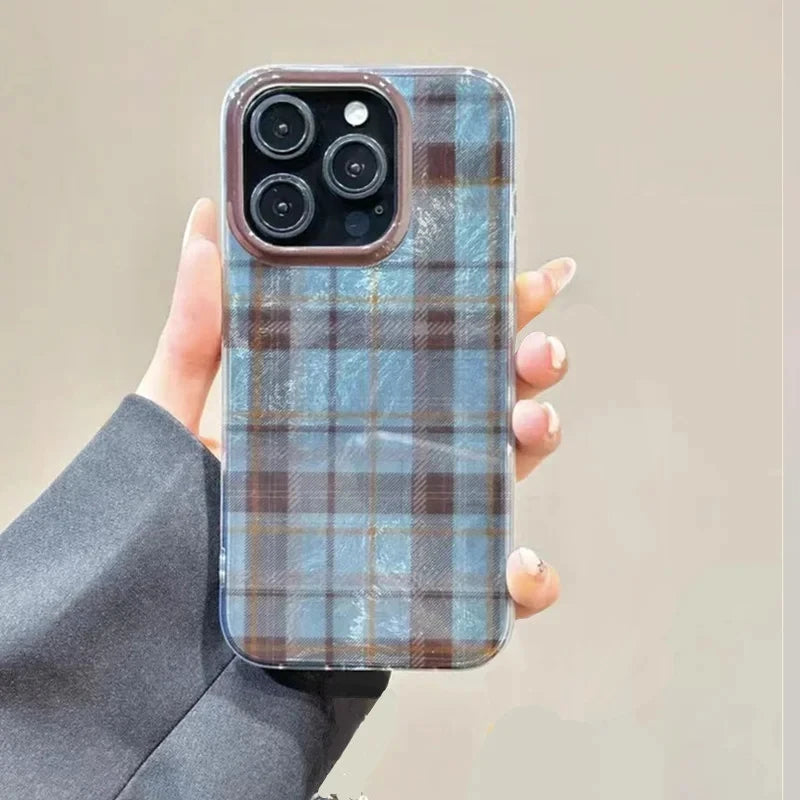 Dopamine Color Block Match Plaid Phone Case For iPhone 17 16 15 14 16E Grid Label Matte Cover