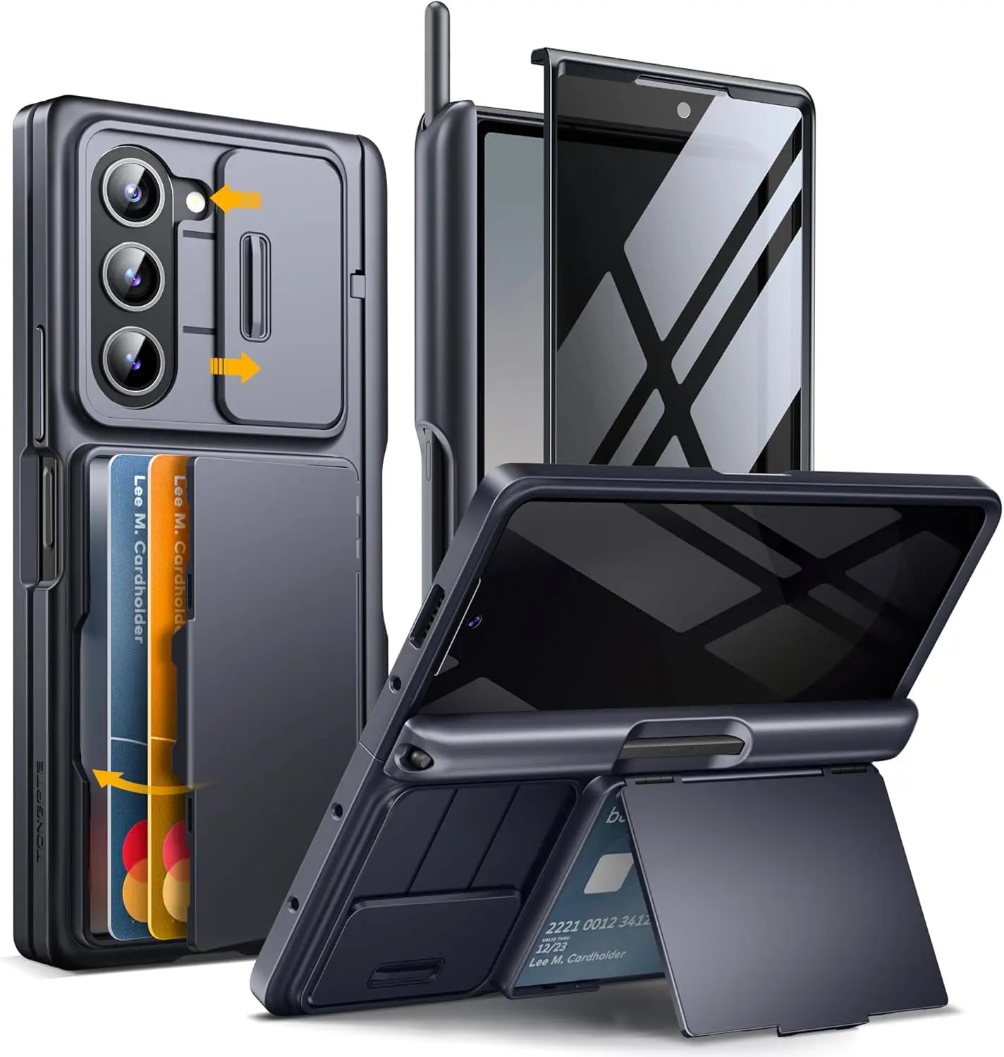 For Samsung Galaxy Z Fold 6 Case with Card Holder and Bulit in S Pen Holder Rugged Hinge Protection Wallet Kickstand Phone Case