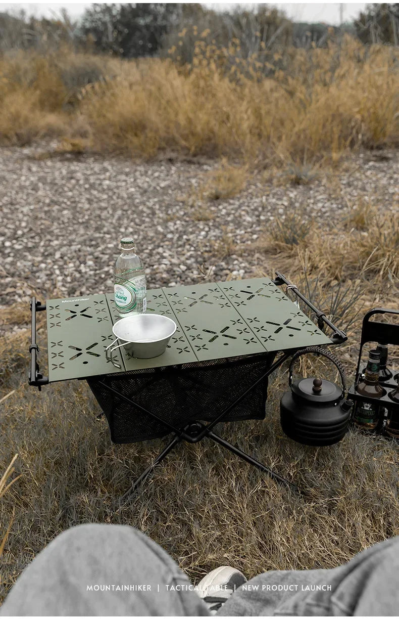 Outdoor Camping Folding Table Aluminum Alloy Table Ultralight Hiking Riding with Net Pocket Tactical Table