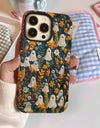 Cute Cartoon Embroidery Effect Ghost Flower Phone Case For iPhone 16 15 Pro Max Plus Double-deck Cover Protection Funda