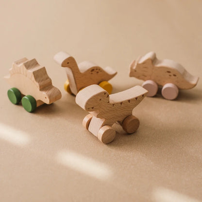 Baby Wooden Beech Car BPA Free  Cartoon Dinosaur Trolley Baby Toy Scene Building Block Hand-decorated Room Handmade Crafts Gifts