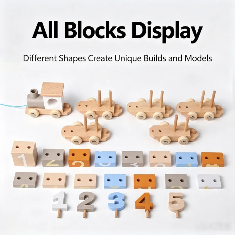 Wooden Number Learning Train Toy with Detachable Carriages