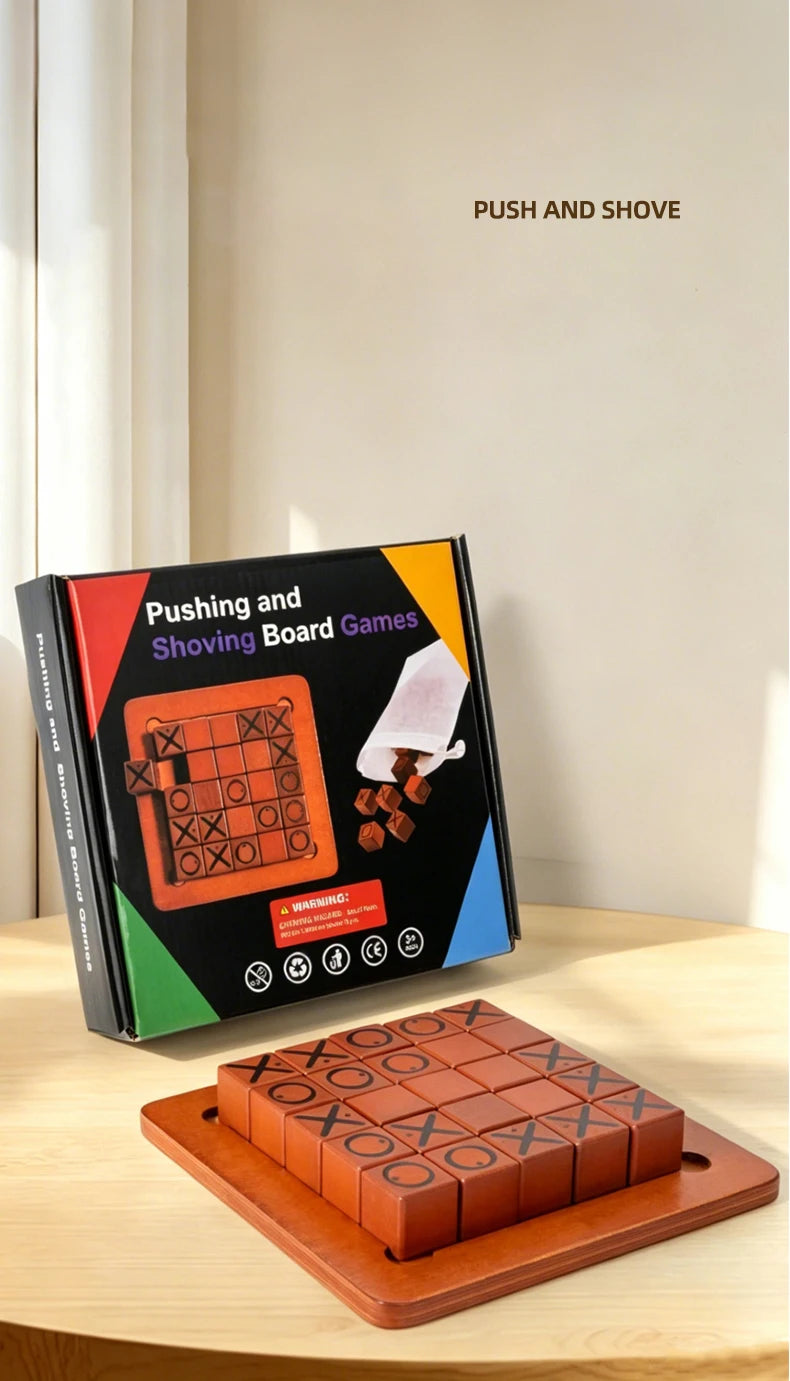 Wooden Push and Shove Tic Tac Toe Strategy Game