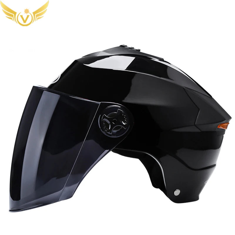 LED Motorcycle Half Helmet with Dual Visor Rechargeable Light