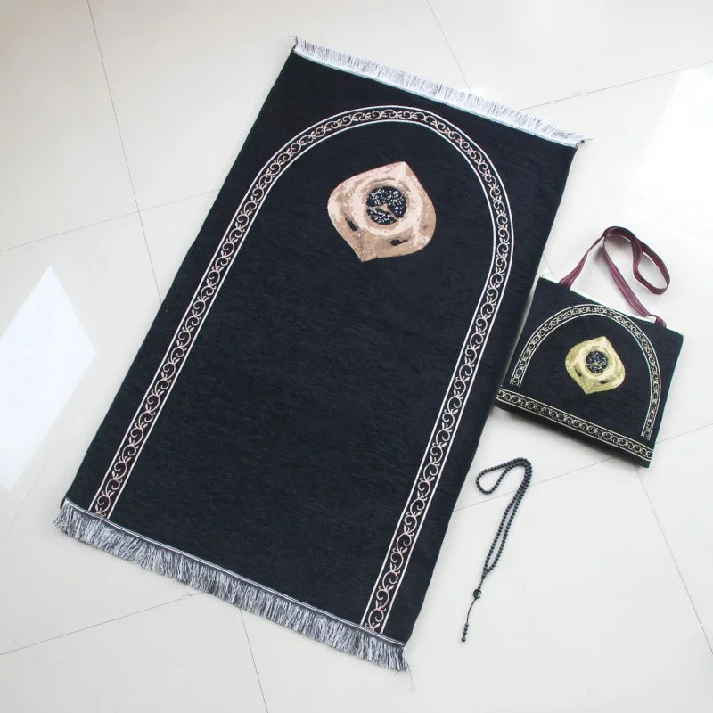 Muslim Prayer Rug With Portable Bag Prayer Beads Muslim Gift for Women Men Soft Mat Islam Gifts Set for Ramadan Eid Hajj Travel