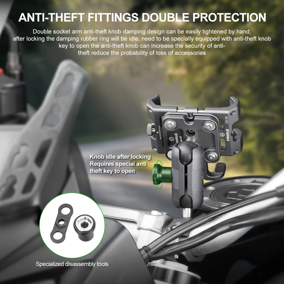 Motorcycle Bike Phone Holder Mount Aluminum Alloy with Vibration Dampener ATV/ UTV Bike Scooter Handlebar GPS Clip