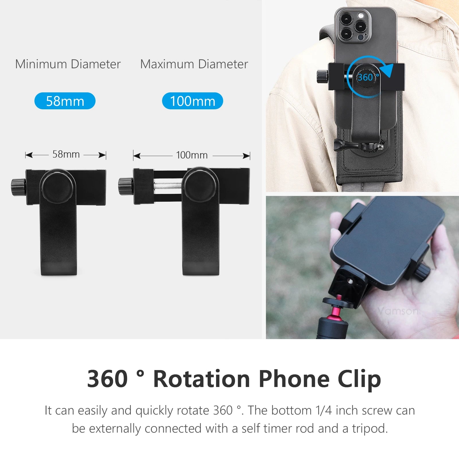 360 Degree Rotary Mobile Phone Backpack Clip Holder for Smartphones CellPhone Chest Shoulder Fixed Mount for iPhone 14