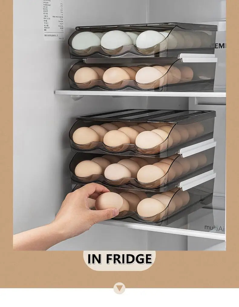 Automatic Rolling Egg Box Multi-Layer Rack Holder – Refrigerator Egg Storage Basket Kitchen Organizer