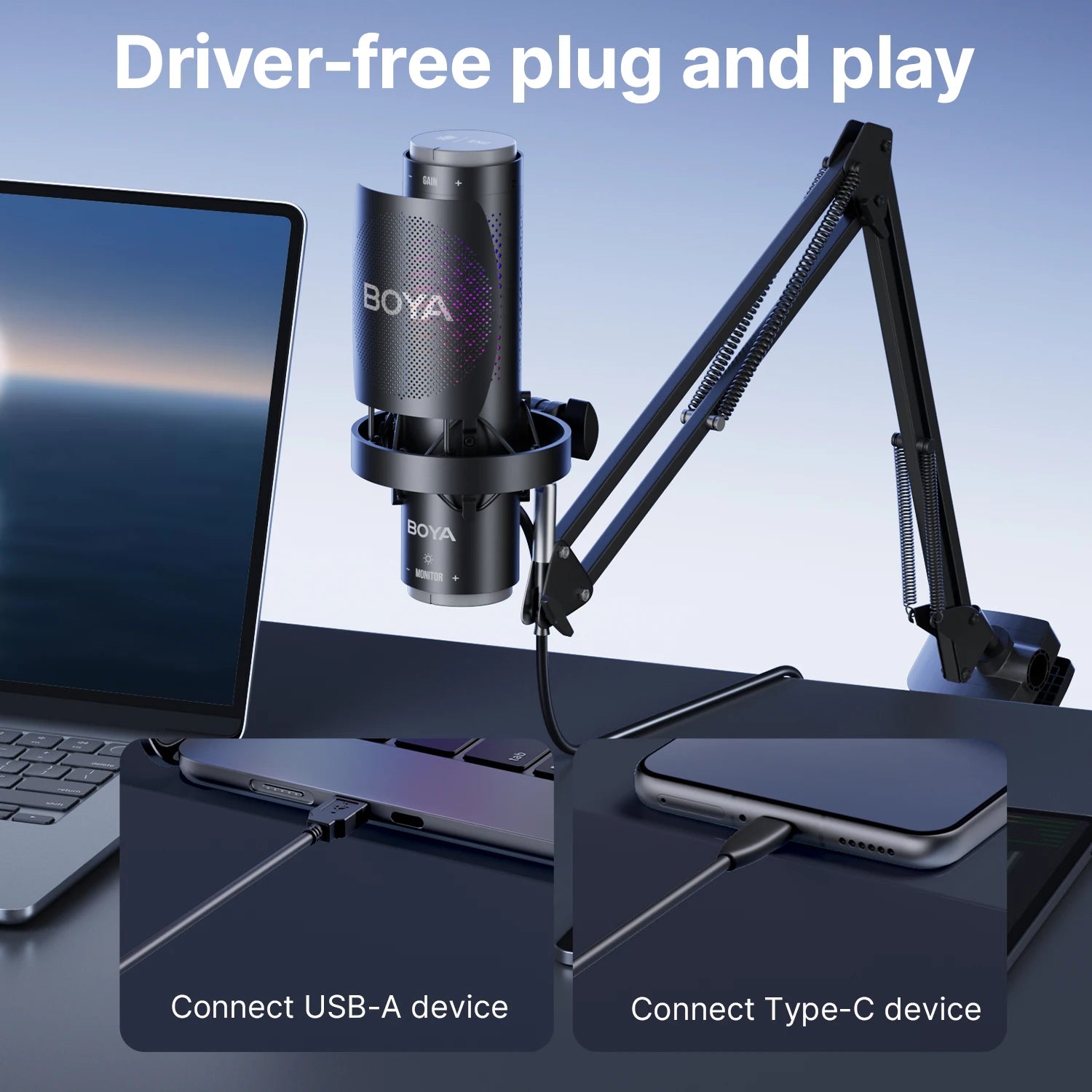 K9 USB Condenser Microphone with RGB Control/Headphone jack/Mute,MIC for PC PS4 PS5 Mac Gaming AmpliGame Youtueb Recording