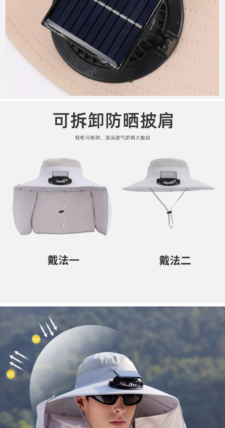 Wide Brim Solar Fan Outdoor Sun Hat