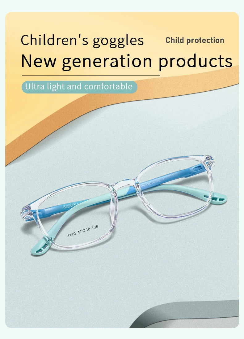 Ultra light new TR90 children's glasses frame, suitable for myopia and farsightedness, with high-quality lenses for boys and gir