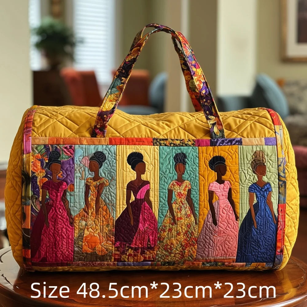 3D Quilted African Tote Bag for Women Colorful Tribal Print African Ladies Sunset Fruit Basket Gym Boho Festival Overnight Bags