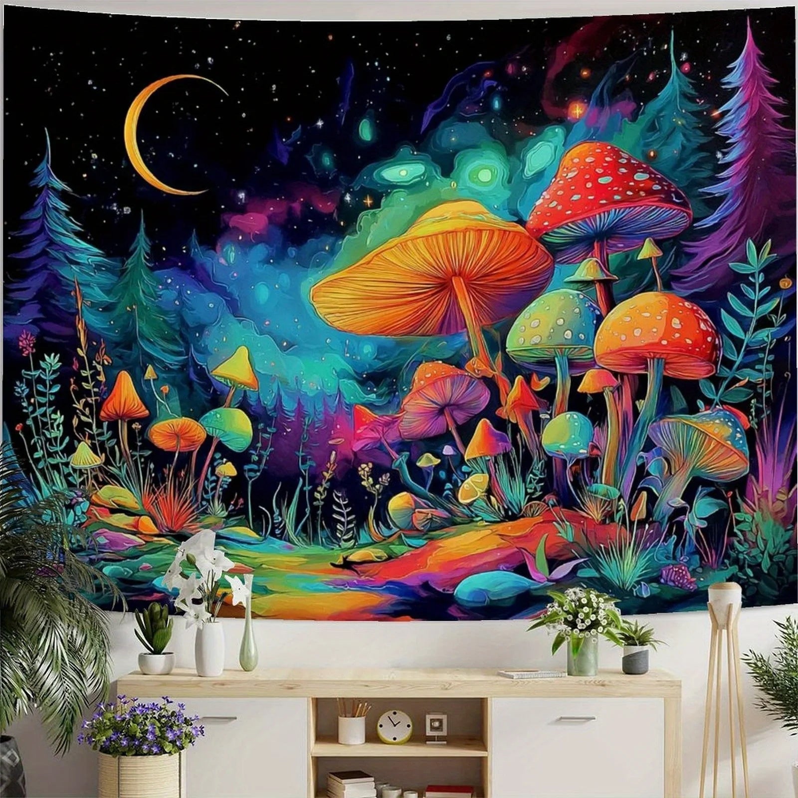 Mushroom Tapestry Hippie-Style Bedroom Tapestry Charming Aesthetic Wall Feature Decorative Backdrop