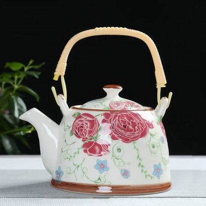 Porcelain Teapot with Strainer Net High Capacity 500 900ML Traditional Retro Ceramic Tea Set