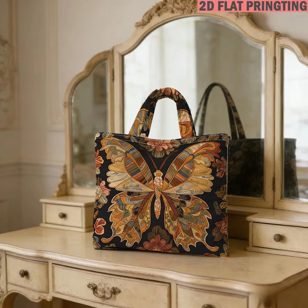 Butterfly Print Quilted Tote Bag Large Capacity Multi Functional Shoulder Handbag
