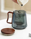 500ML Stripe Heat Resistant Glass Tea Water Separation Tea Cup With Wood Handle Filter Brewing Puer Cups Kung Fu Tea Mug Set