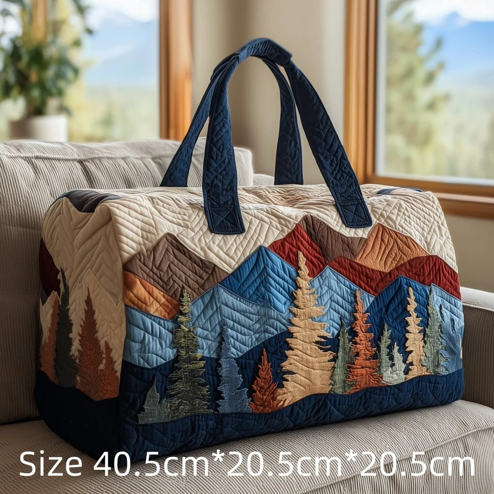 3D Print Quilted Duffle Bag Mountain Forest Lake Cabin Scenery Weekend Gym Overnight Bags Carryall Handbag Travel Camping Hiking