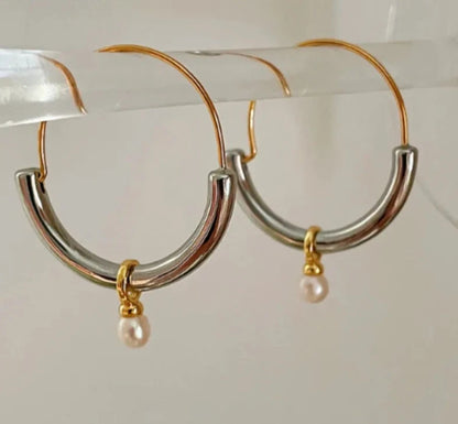 Modern Jewelry Cool Metal Hoop Earrings Trend New High Quality Small Pearl Dangle Drop Earrings