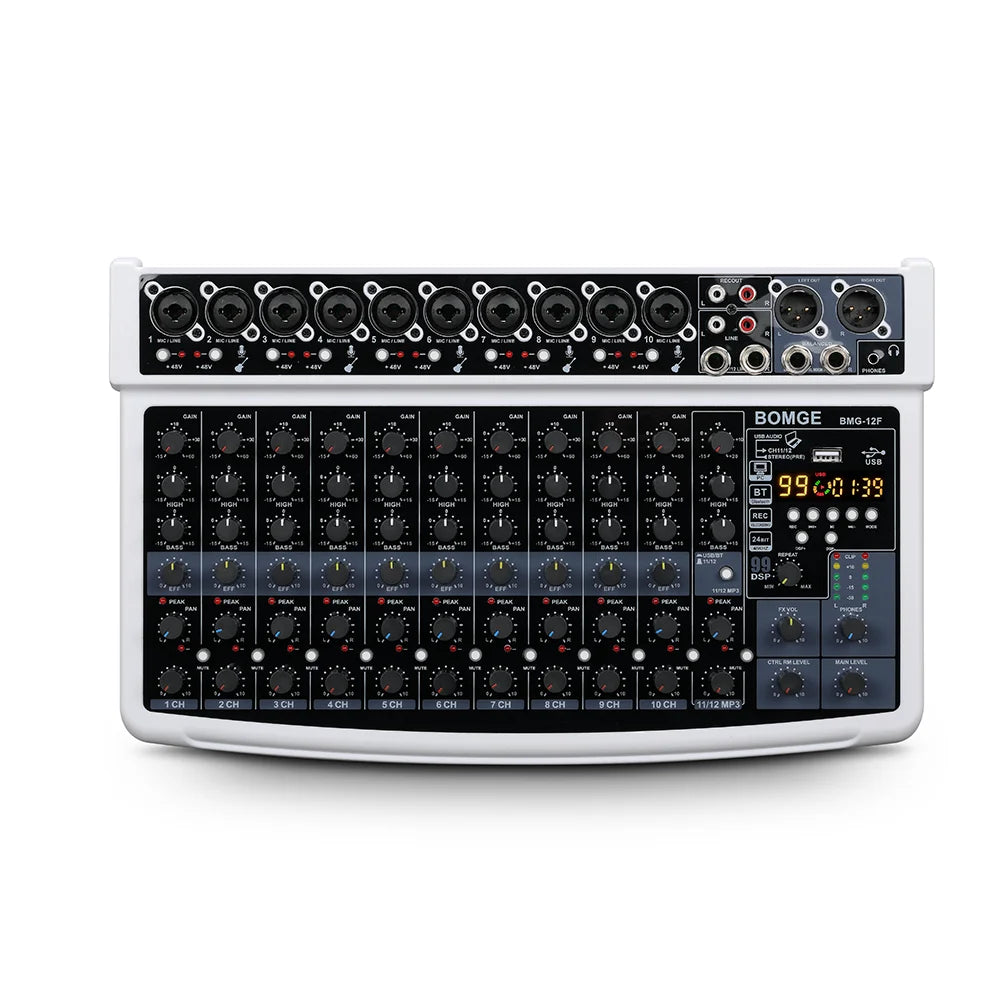 12 Channel Professional Audio Mixer with Bluetooth USB 99 DSP Effects and 48V Phantom Power