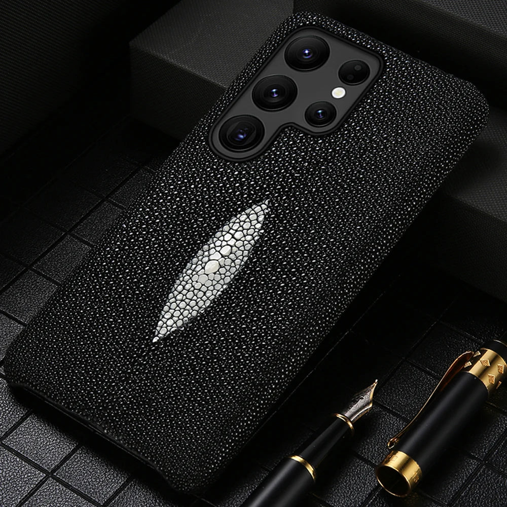 Luxury Genuine Stingray Leather Case for Samsung Galaxy S26 / S26 Ultra / S25 / S25 Plus / S24 / S23 5G – Magnetic Anti-Scratch Back Cover