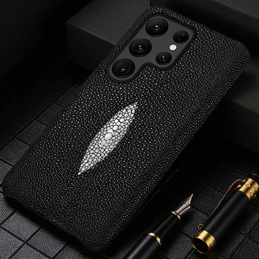 Luxury Genuine Stingray Leather Case for Samsung Galaxy S26 / S26 Ultra / S25 / S25 Plus / S24 / S23 5G – Magnetic Anti-Scratch Back Cover