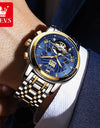 Mens Watch Automatic Mechanical Tourbillon Slef-Wind Luxury Stainless Steel Waterproof Luminous Date Wrist Watch