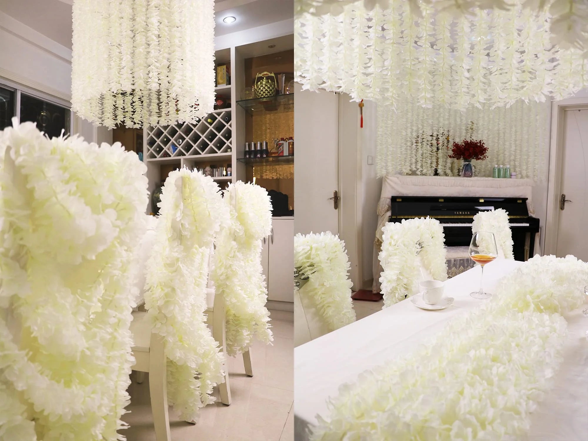 Artificial Wisteria Garland Flowers Faux Wall Vine Flower Backdrop Hanging Flowers Arch Garden Home Wedding Party Decor Rattan