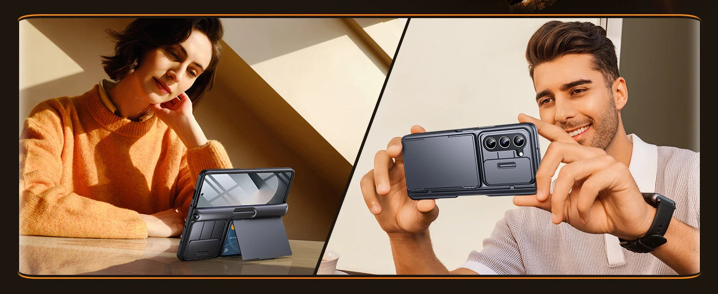 For Samsung Galaxy Z Fold 6 Case with Card Holder and Bulit in S Pen Holder Rugged Hinge Protection Wallet Kickstand Phone Case