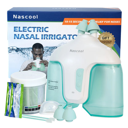 Nascool Electric Nasal Irrigation System with 50 SaltPods Suction Irrigator Nose Washer Sinus Rinse Device Cleaner Machine