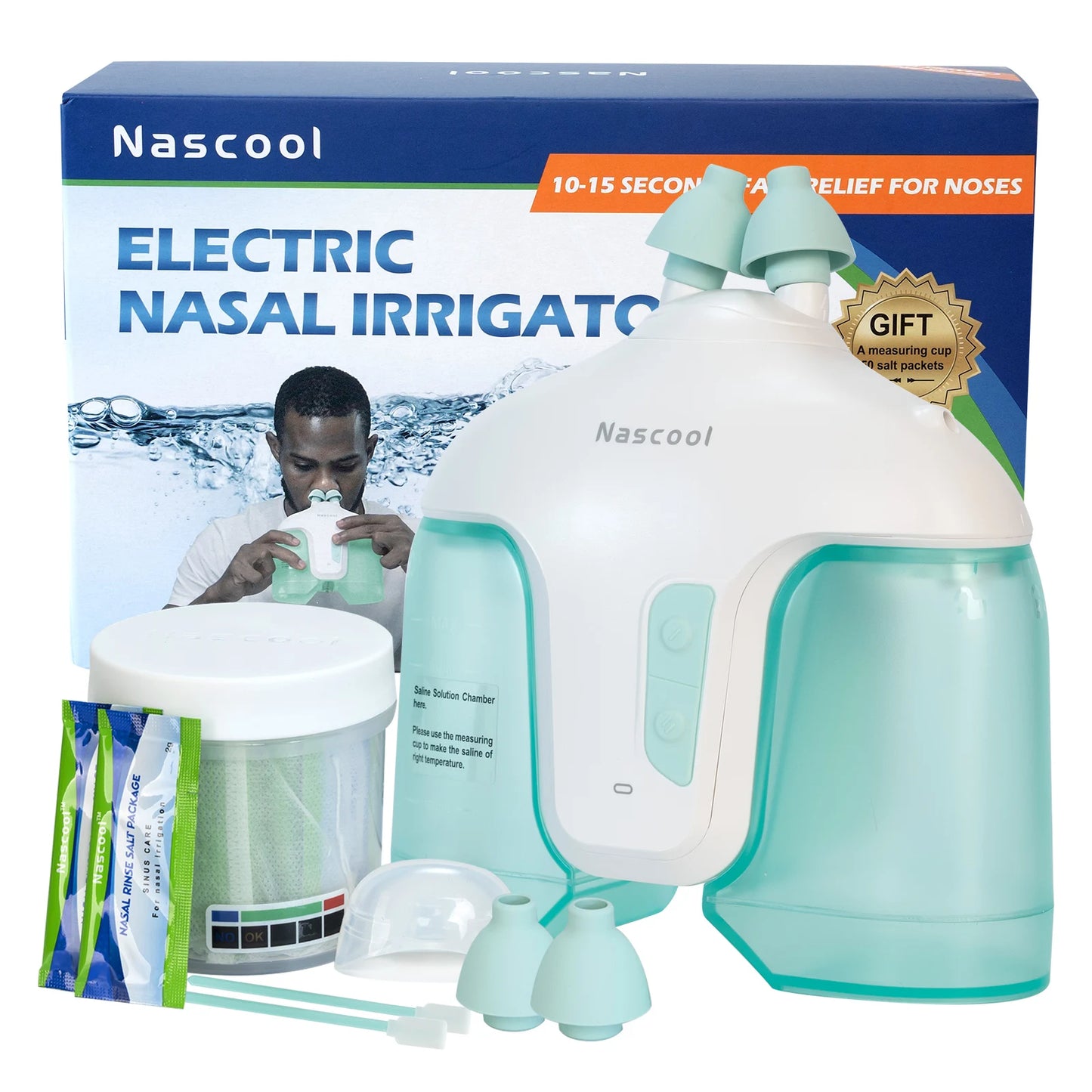 Electric Nasal Irrigation System with 50 SaltPods Suction Irrigator Nose Washer Sinus Rinse All-Round Deep Cleaner Machine