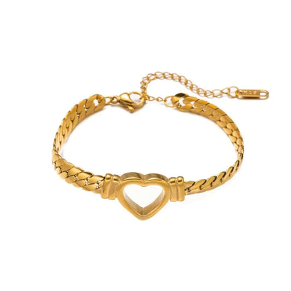 Cuban Link Heart Chain Necklace For Women Gold Plated Stainless Steel Waterproof Necklaces Bracelet 45 cm