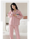 Women’s Winter 100% Cotton Pajama Set – Loose Fit, Turn-Down Collar, Long Sleeves, Cute Pink