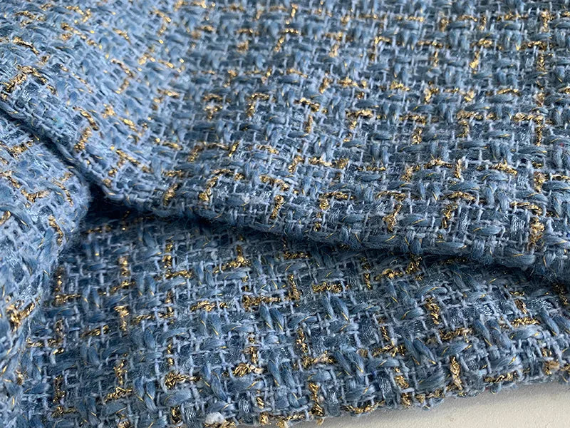 Gold Silk Small Fragrance Fabric, Polyester Woolen Tweed Fabric, Women's Shoes Bags, DIY Clothing Dress, Handmade Manual Sewing