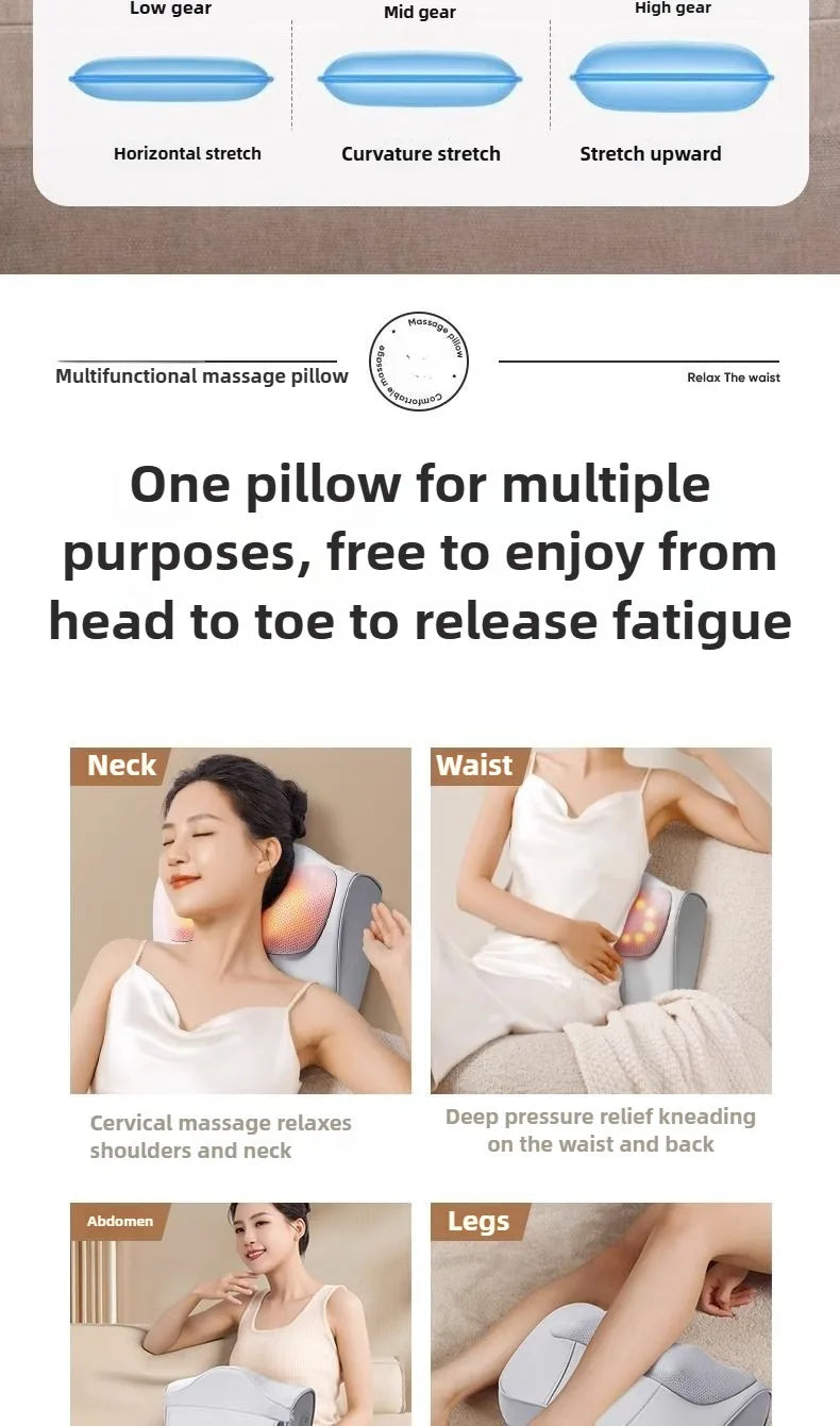 Neck Massage Pillow Electric Cervical Massager Waist Back Shoulder Shiatsu Kneaded Multifunctional Hot Compress Relaxation Gift