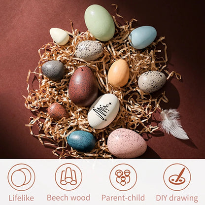 1Set Wooden Color Artificial Egg Toys Easter Eggs Handmade DIY Egg Easter Party Decorations Creative Building Blocks Place Toys