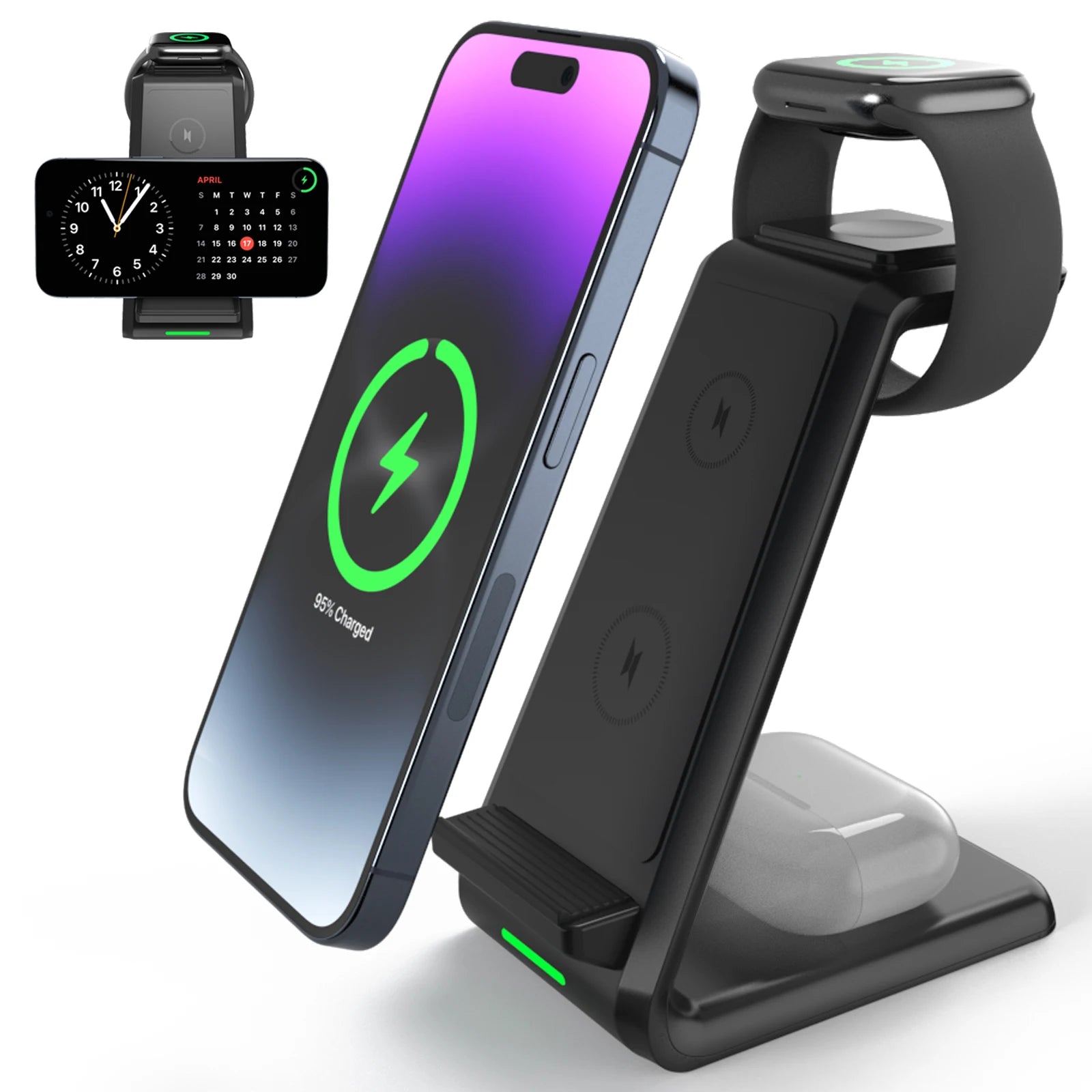 3 In 1 Wireless Charger Pad Stand Mobile Phone Chargers Fast Charging Dock Station For iPhone 14 13 Apple Watch IWatch AirPods