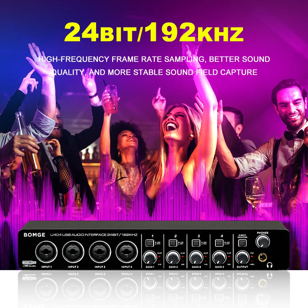 U404 4 Channel Audio Interface with 24 Bit 192kHz Recording and 48V Phantom Power