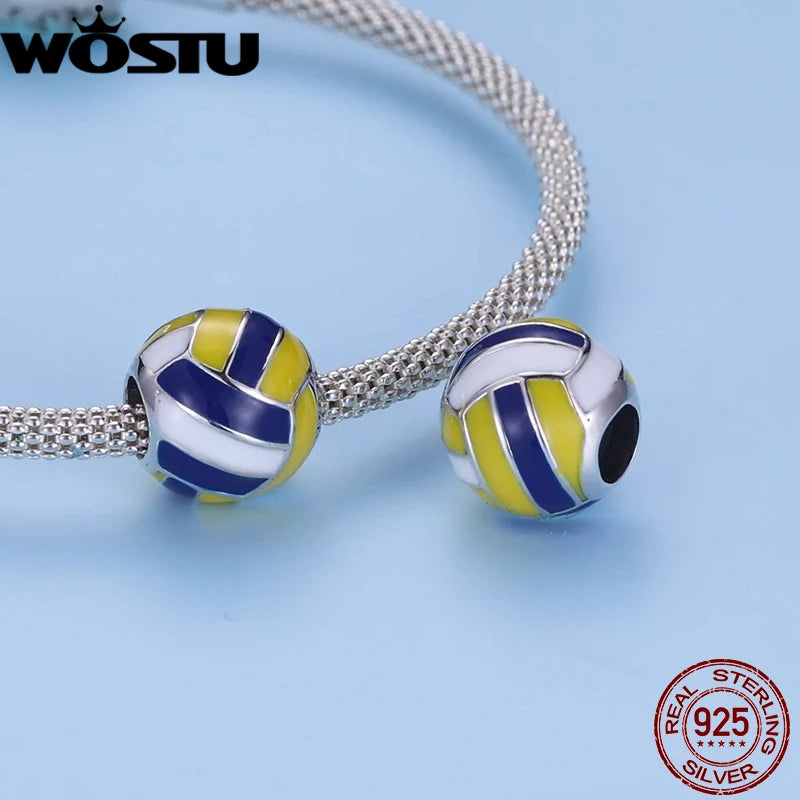 925 Sterling Silver Charm Tennis Ball Volleyball Football Bead Pendant