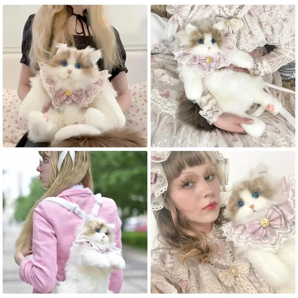 Mini Calico Cat Plush Backpack Soft Shoulder Bag