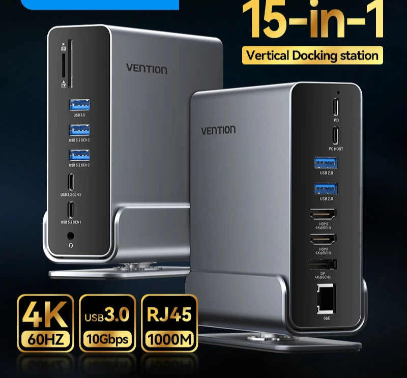 15 in 1 Gen2 USB C HUB Dual 4K@60Hz HDMI-compatible DP USB 3.0 with Power Adapter Docking Station for MacBook Pro M1 M2