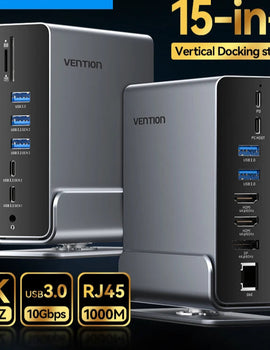 15 in 1 Gen2 USB C HUB Dual 4K@60Hz HDMI-compatible DP USB 3.0 with Power Adapter Docking Station for MacBook Pro M1 M2