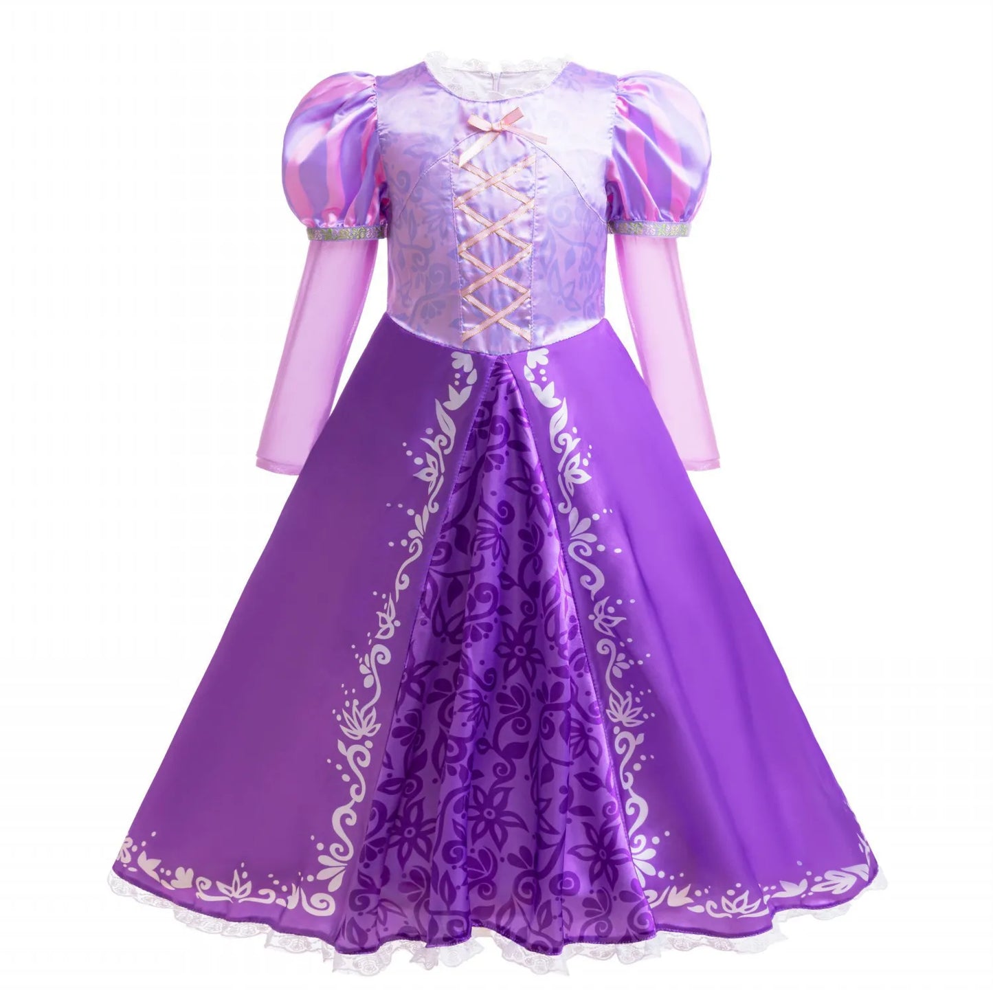 Purple Gradient Princess Maxi Dress with Floral Pattern