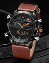 Men Leather Sports Watches Men's Quartz LED Digital Clock Waterproof Military Wrist Watch