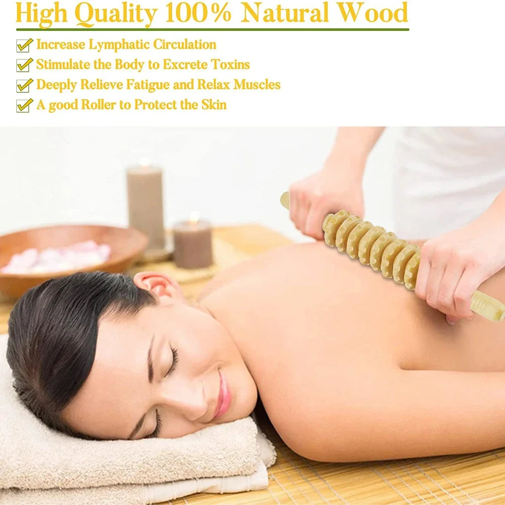 Curved Wood Roller for Stomach Cellulite,Wooden Therapy Massage Tool for Body Shaping,Wood Massager Stick for Lymphatic Drainage