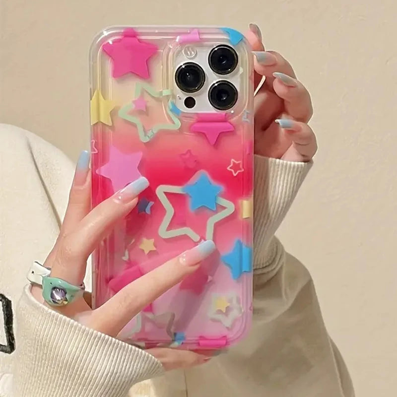 Colorful Star Clear Soft Phone Case For iPhone 17 14 15 16 Pro Max Air 16E Anti-Fall Protection Cover