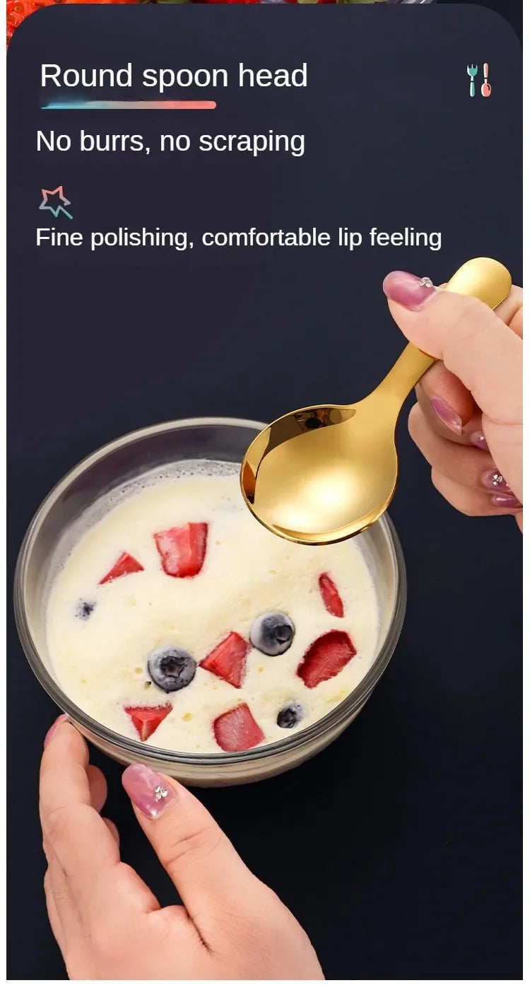 304 Stainless Steel Cute Spoon Adorable Short Handle Creative Utensil for Dessert Milk Powder Easy Clean Durable Safe