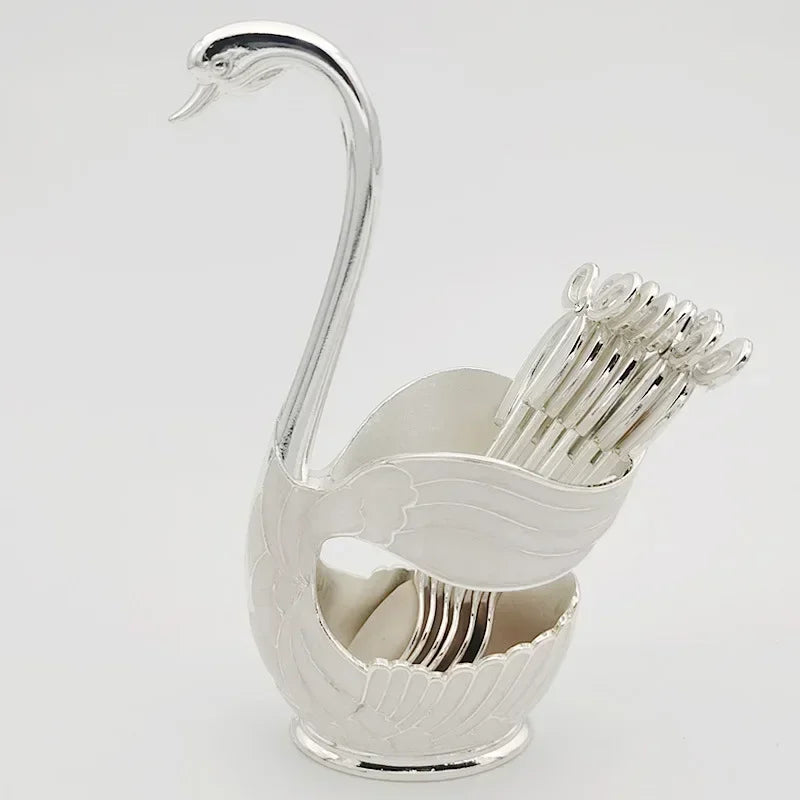 European Swan Tableware Holder Stainless Steel Spoon and Fork Base Elegant Utensil Stand Home Decor and Kitchen Organization