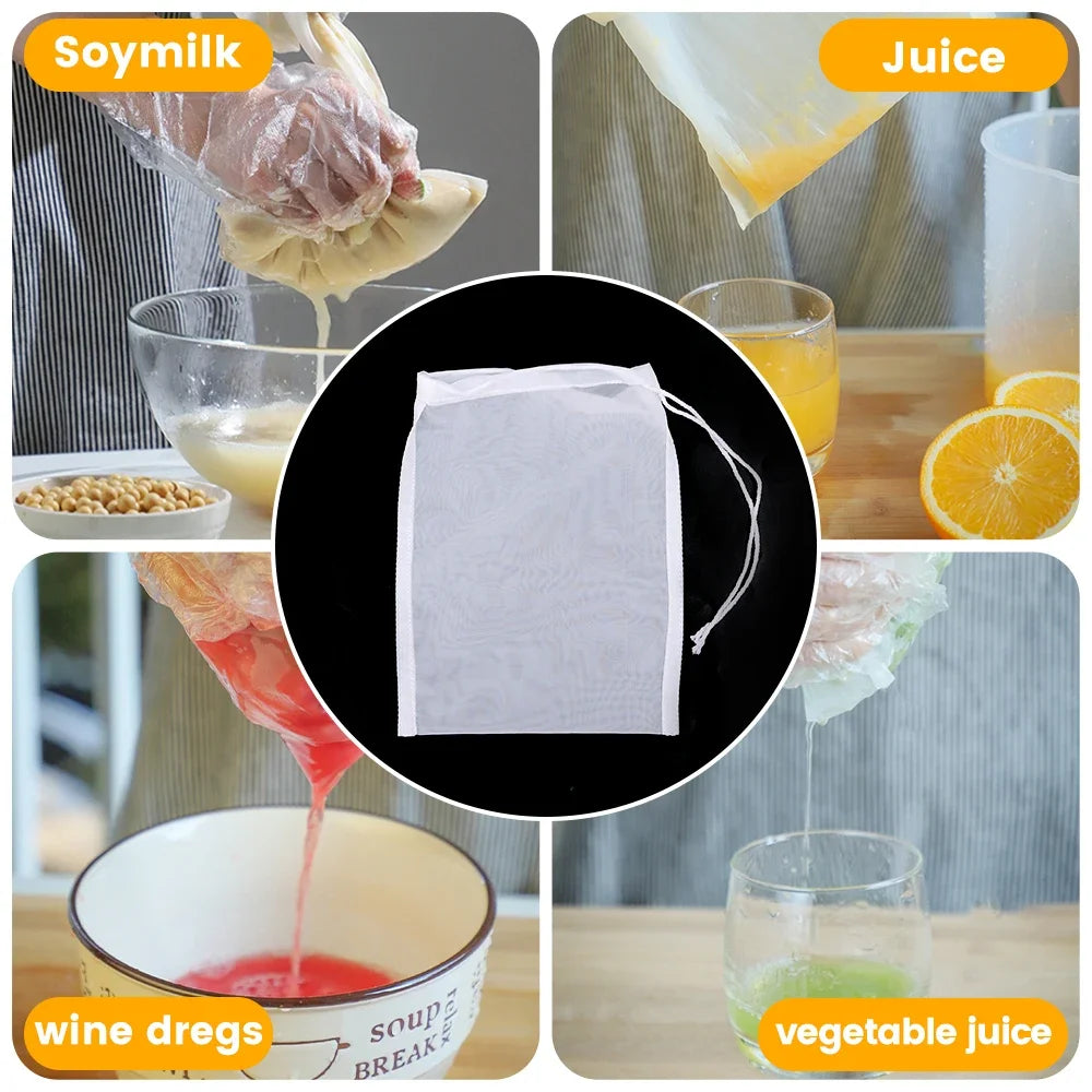 100Mesh Nylon Milk Filter Bags Coffee Reusable Tea Oil Soy Yogurt Filter Net Kitchen Drawstring Mesh Bag Strainer Bag Colander