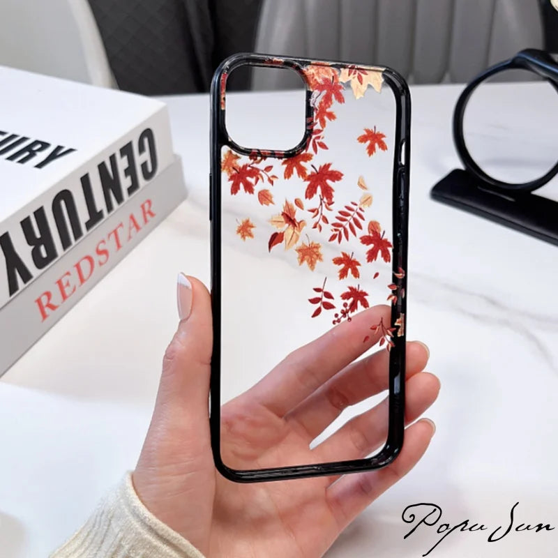 Transparent Fallen Leaves Flower Phone Case For iPhone 16 15 14 Pro Max 15 14 16 Plus Maple Leaf Clear Funda Back Cover