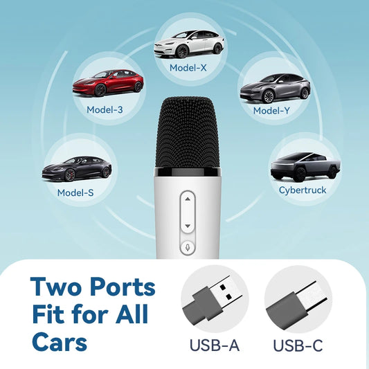 Tesla Wireless Bluetooth Karaoke Microphone with Case, Rechargeable USB-C Handheld Mic with AUX Receiver for Car & Home Singing